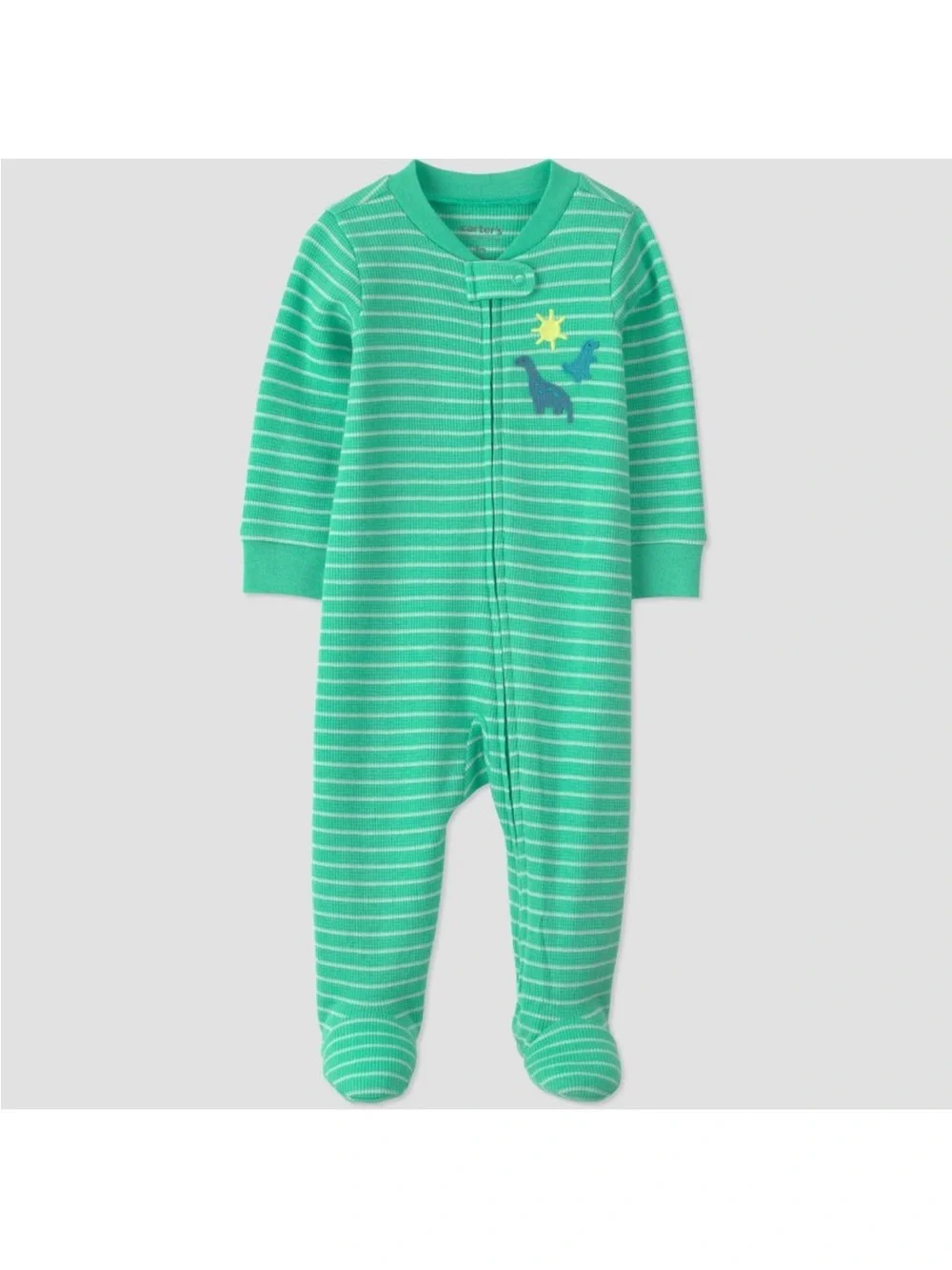 Carter's Green Striped Footed One-Piece with Dino and Star Applique